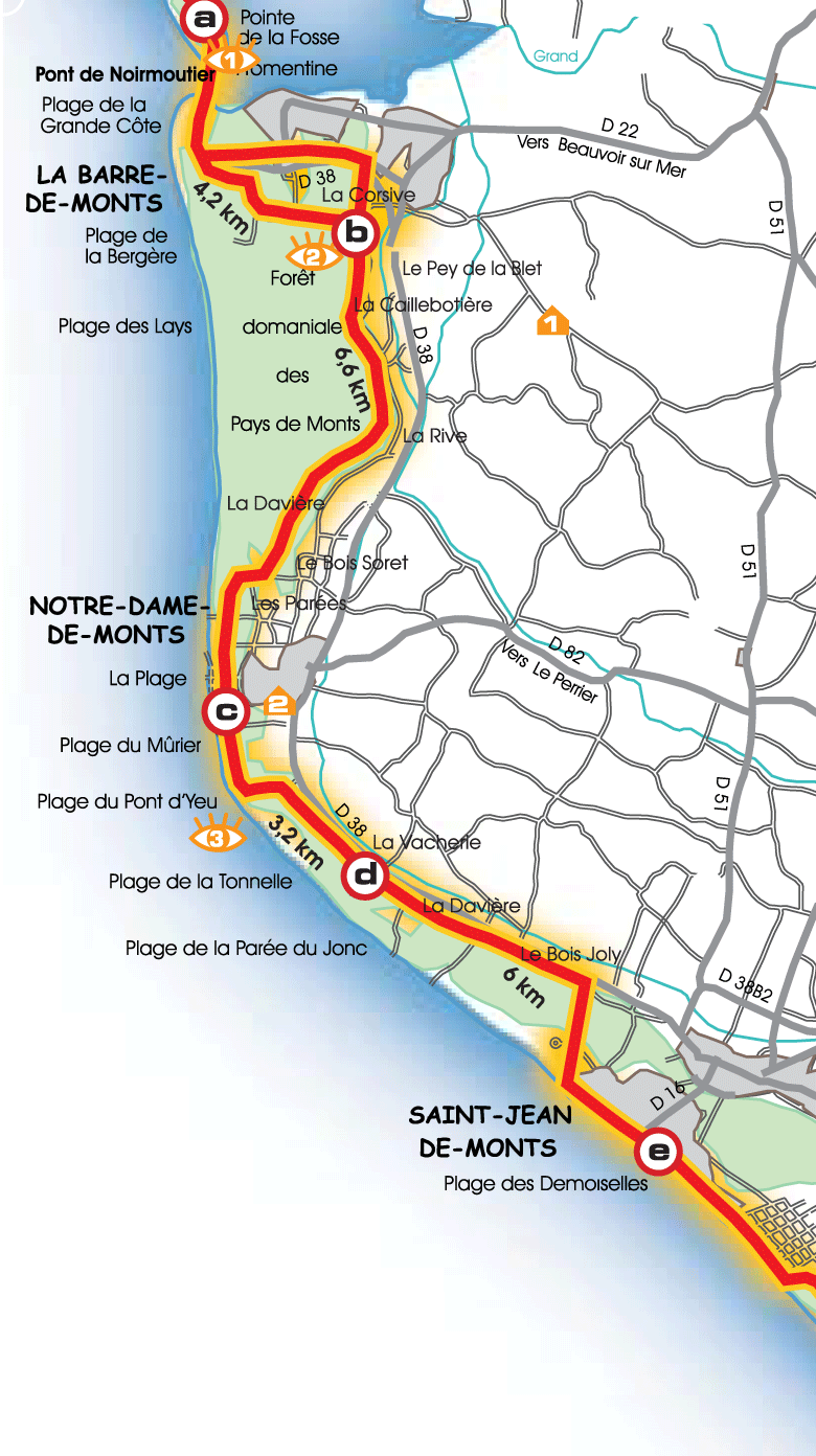 Cycling map La Barre de Monts to St. Jean de Monts.